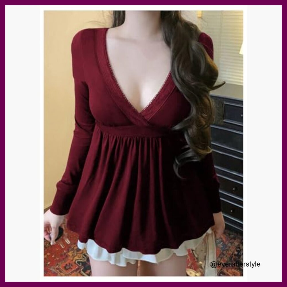 Polyester Elastane Peplum V Neck Long Sleeve Baby… - image 5